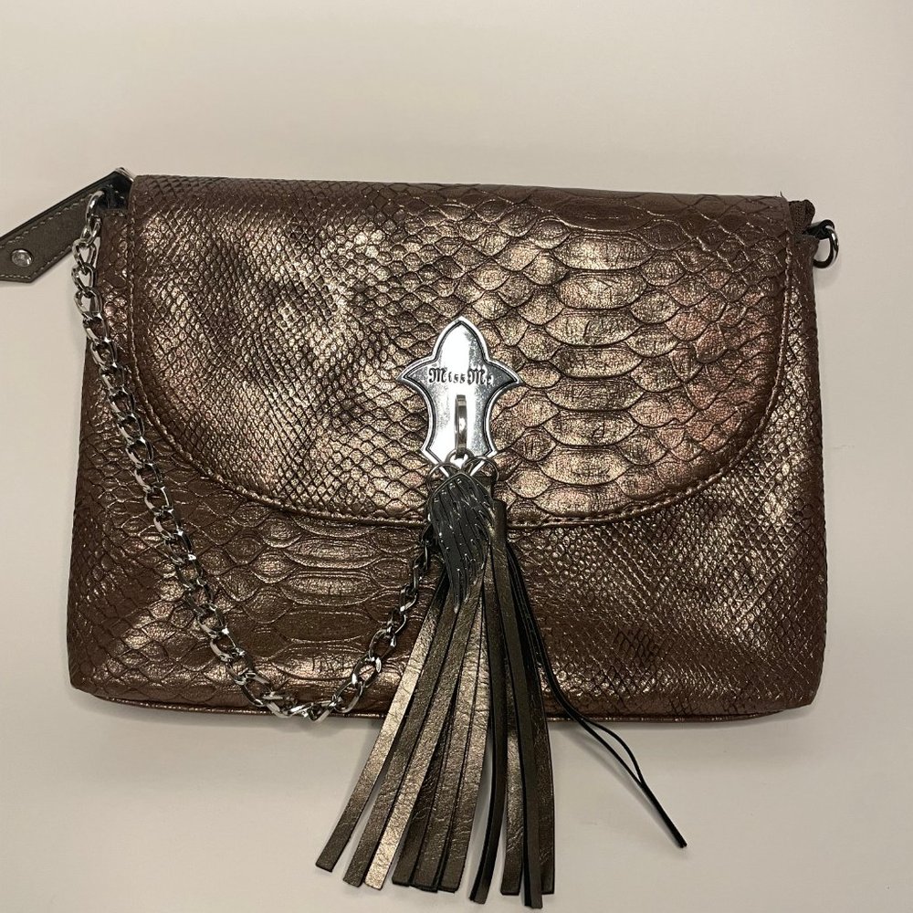 Miss Me Bronze Metallic Snakeskin Crossbody Bag